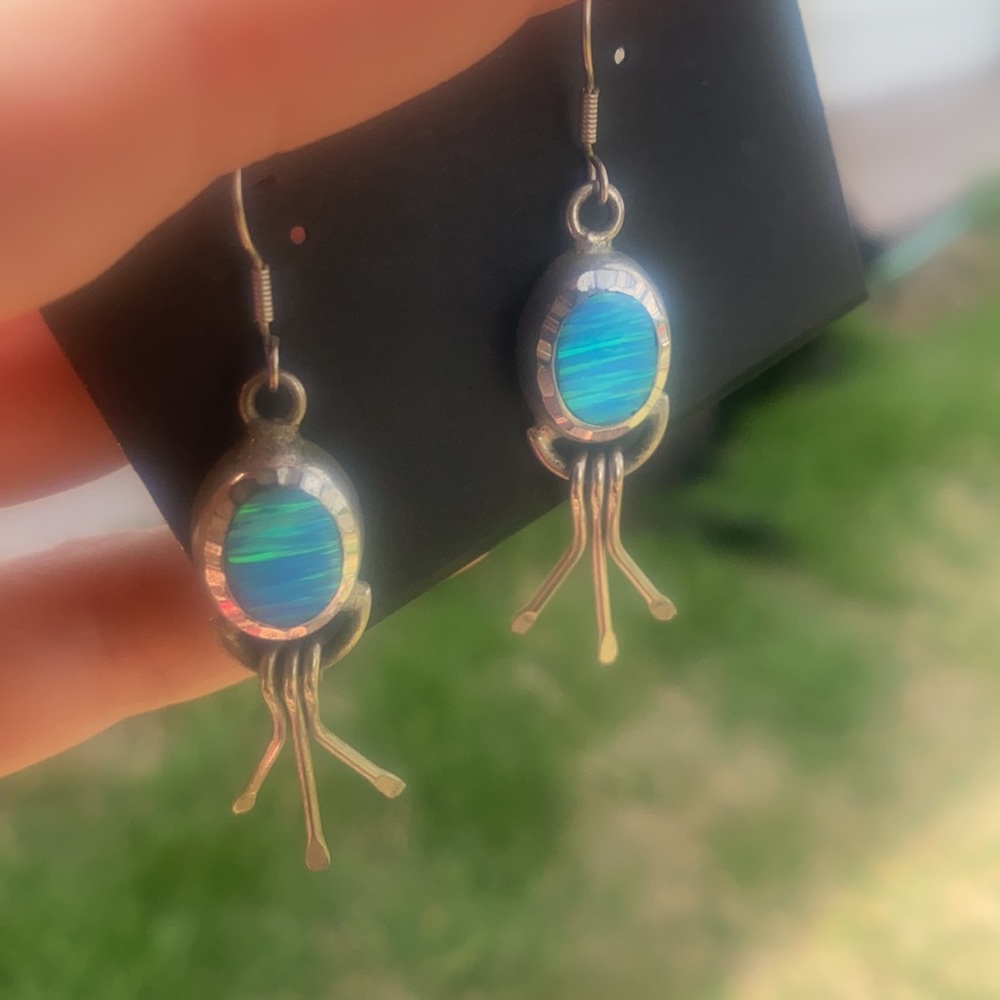 turquoise blue artisan fire opals  drop earrings